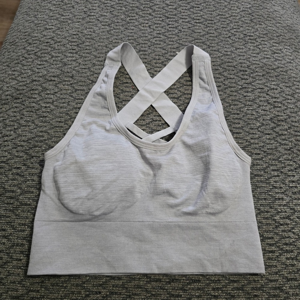 Unbranded Seamless Strappy Back Sports Bra Womens S Gray‎ Heathered Ribbed